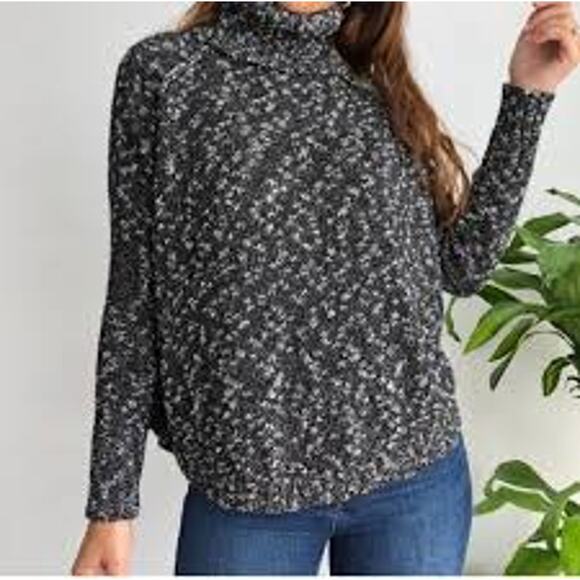 Lucky Brand Black & White Heather Knit Turtleneck Long Sleeve Sweater Top Size L - Picture 1 of 9